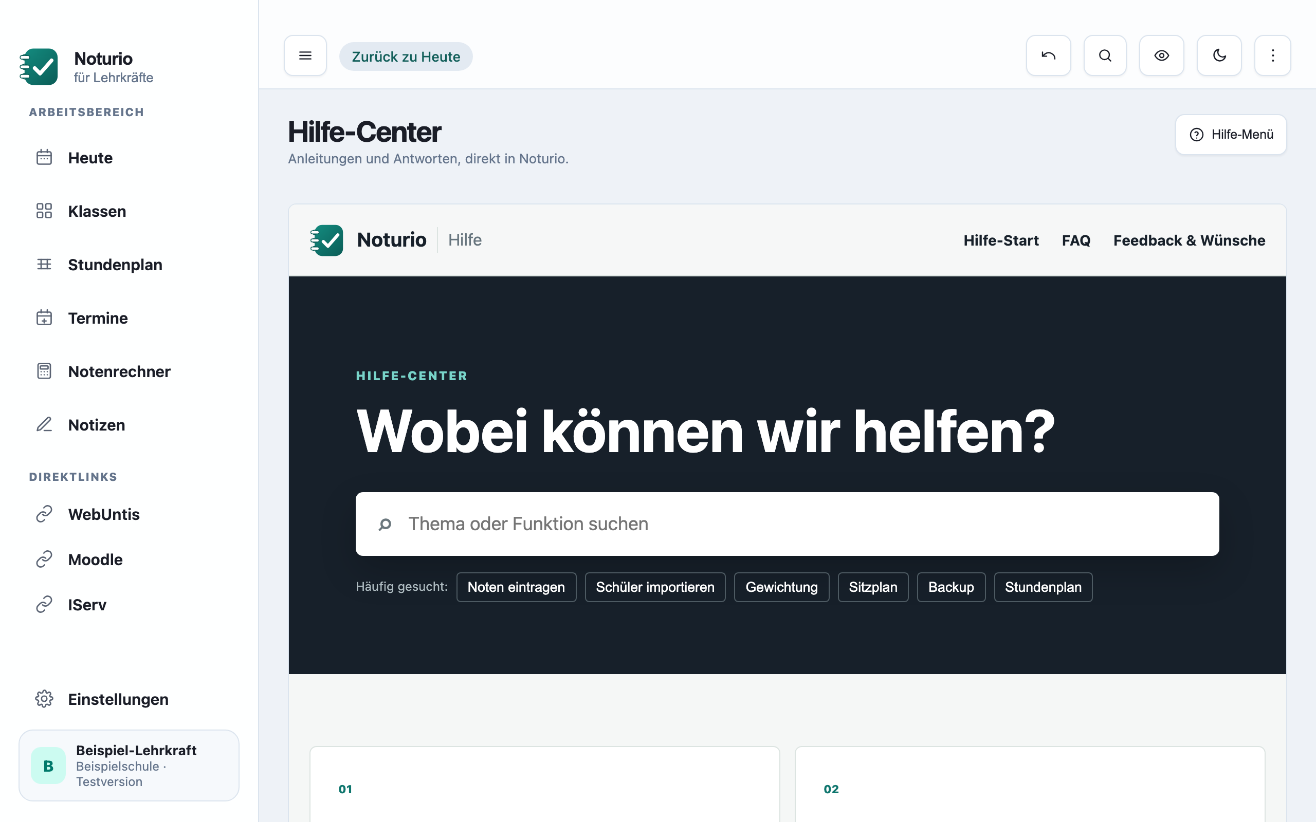 Hilfe-Center innerhalb von Noturio