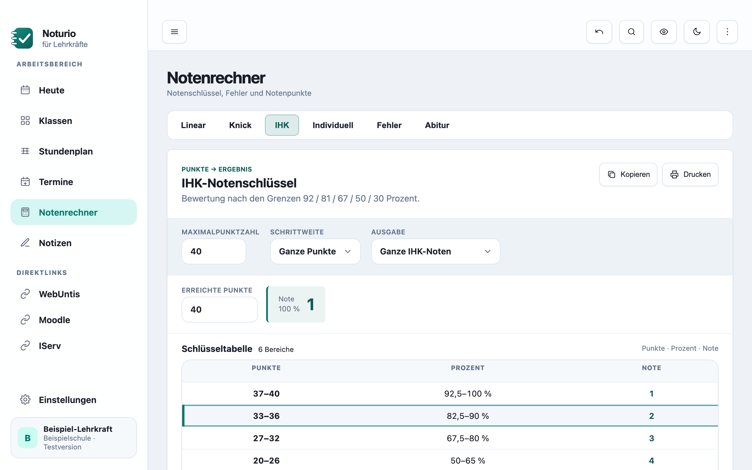 Notenrechner: IHK-Schlüssel