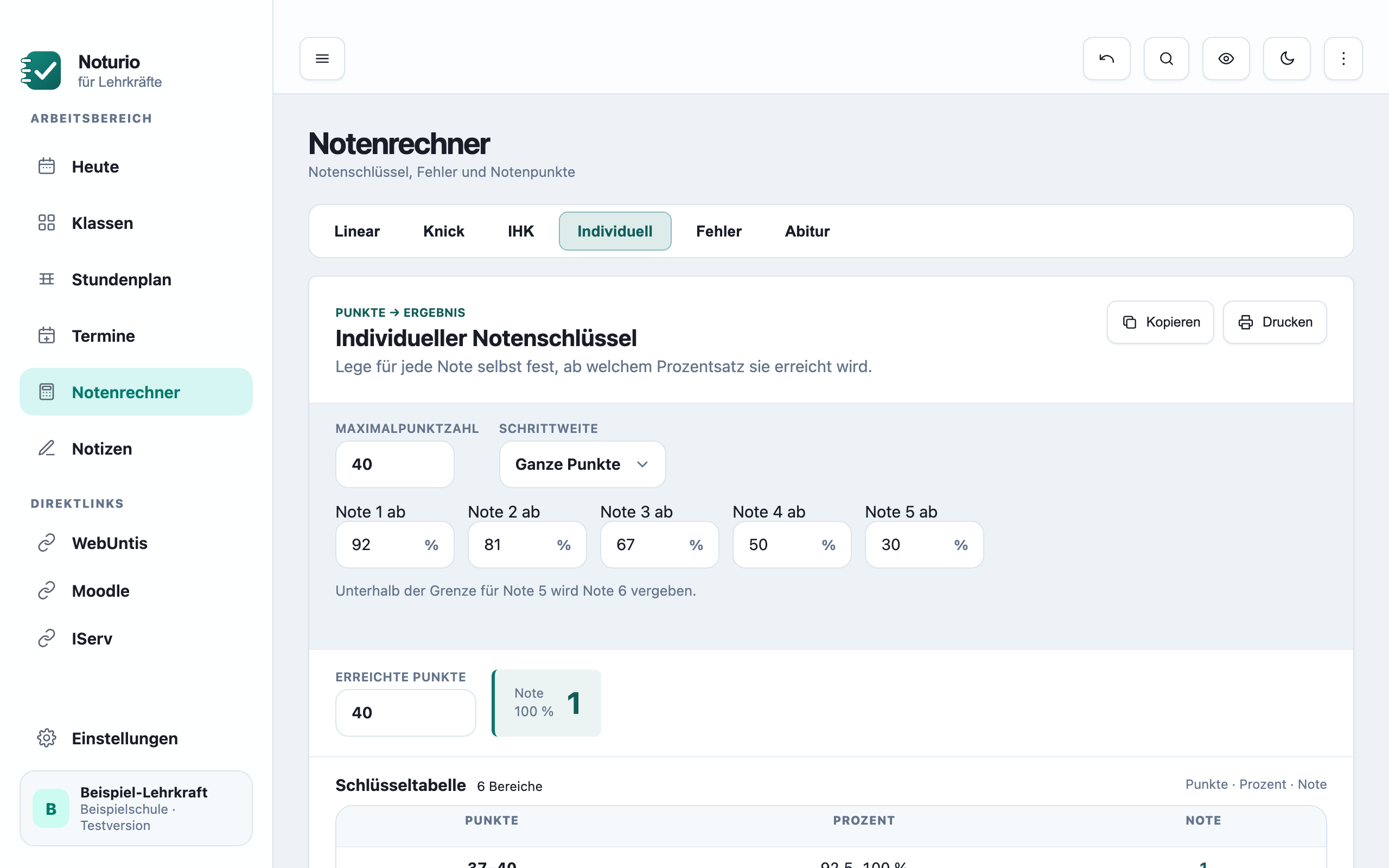 Notenrechner mit individuellen Grenzen